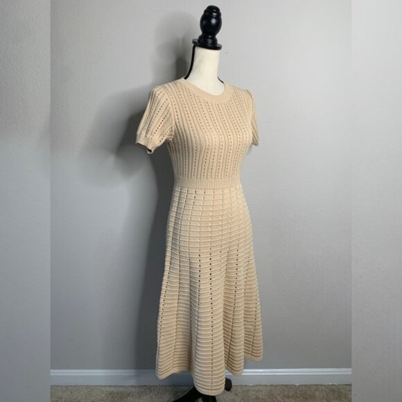 Zoe & Claire Cream Fit & Flare Short Sleeve Midi Sweater Dress - Picture 5 of 15